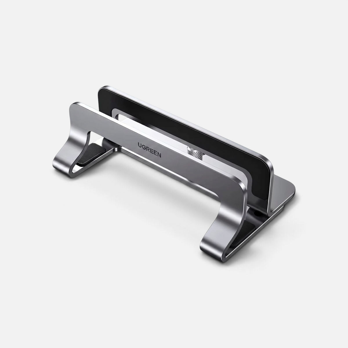 Toppsju.no Ugreen vertical laptop stand in silver aluminum with adjustable width for desk organization
