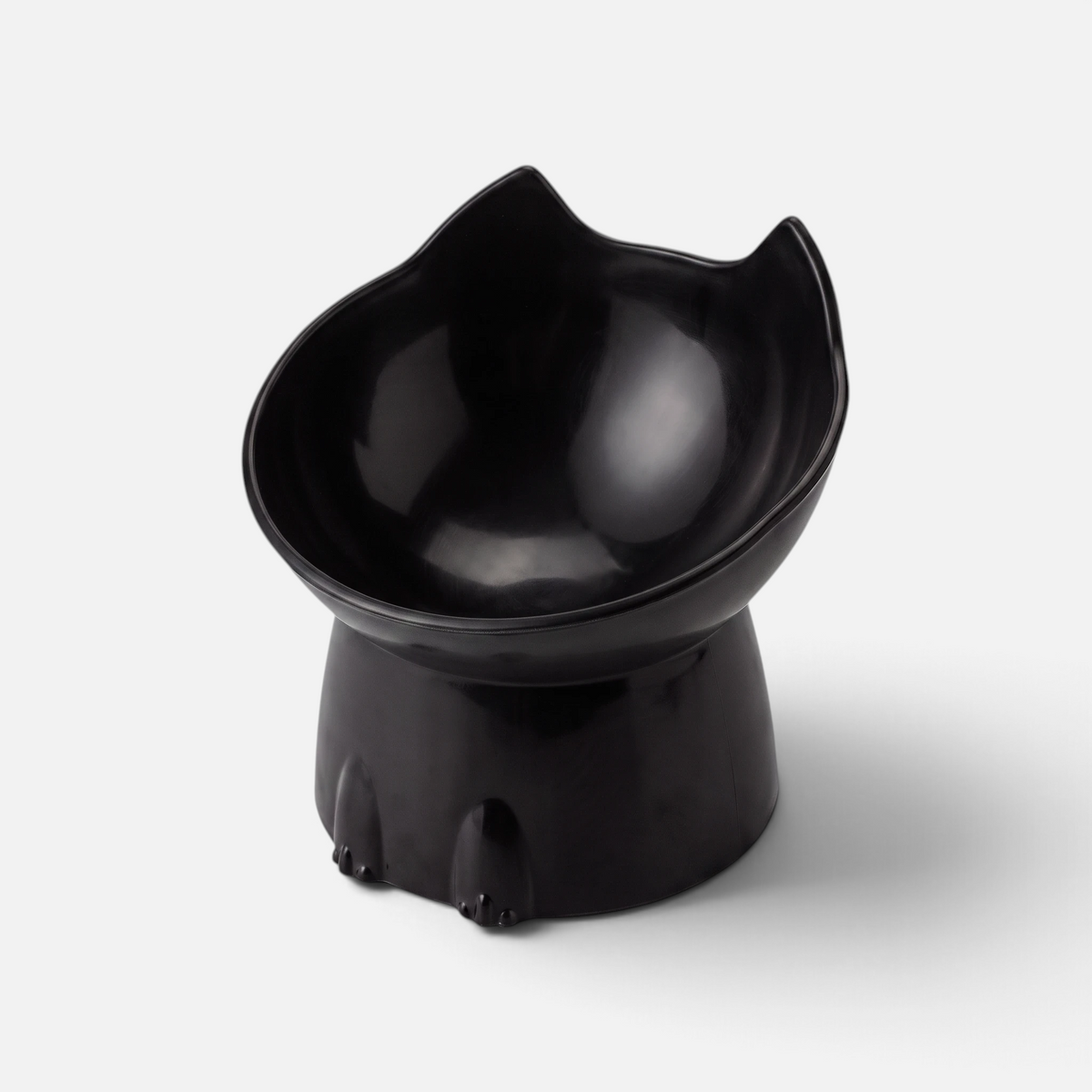 Katteskål ergonomisk sett fra siden i sort farge med ører og bein.