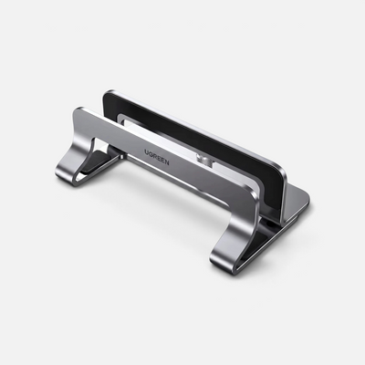 Toppsju.no Ugreen vertical laptop stand in silver aluminum with adjustable width for desk organization