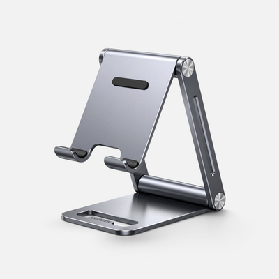 Forsiden av mobil stand, ren produktvisning. Silikonflater for å holde mobilen på plass.